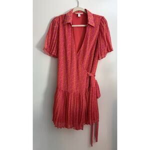 Alexis x Target Orange Floral Pleated Flutter Sleeve Wrap Dress SZ Medium New